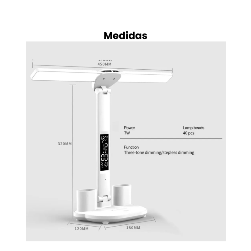 Lámpara LED de Escritorio Portátil y Recargable con Cabezal Flexible Táctil de 7W - Image 6