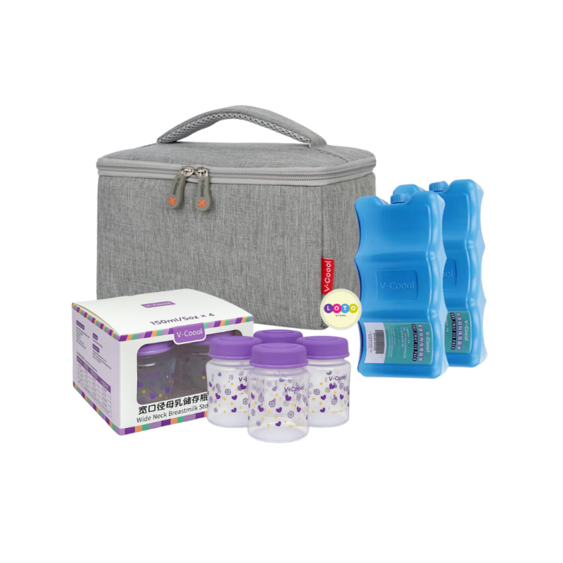 Kit de Lactancia Materna V-Coool Libre de BPA con Lonchera Térmica – Conserva la Leche de tu Bebé con Seguridad