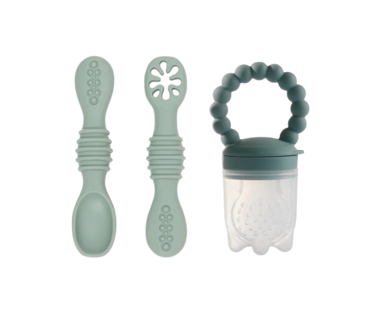 Set Cubiertos Silicona + Chupo Alimentador Bebé Bpa-free