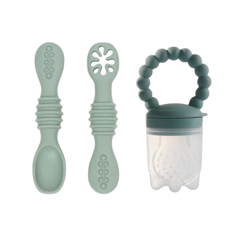 Set Cubiertos Silicona + Chupo Alimentador Bebé Bpa-free